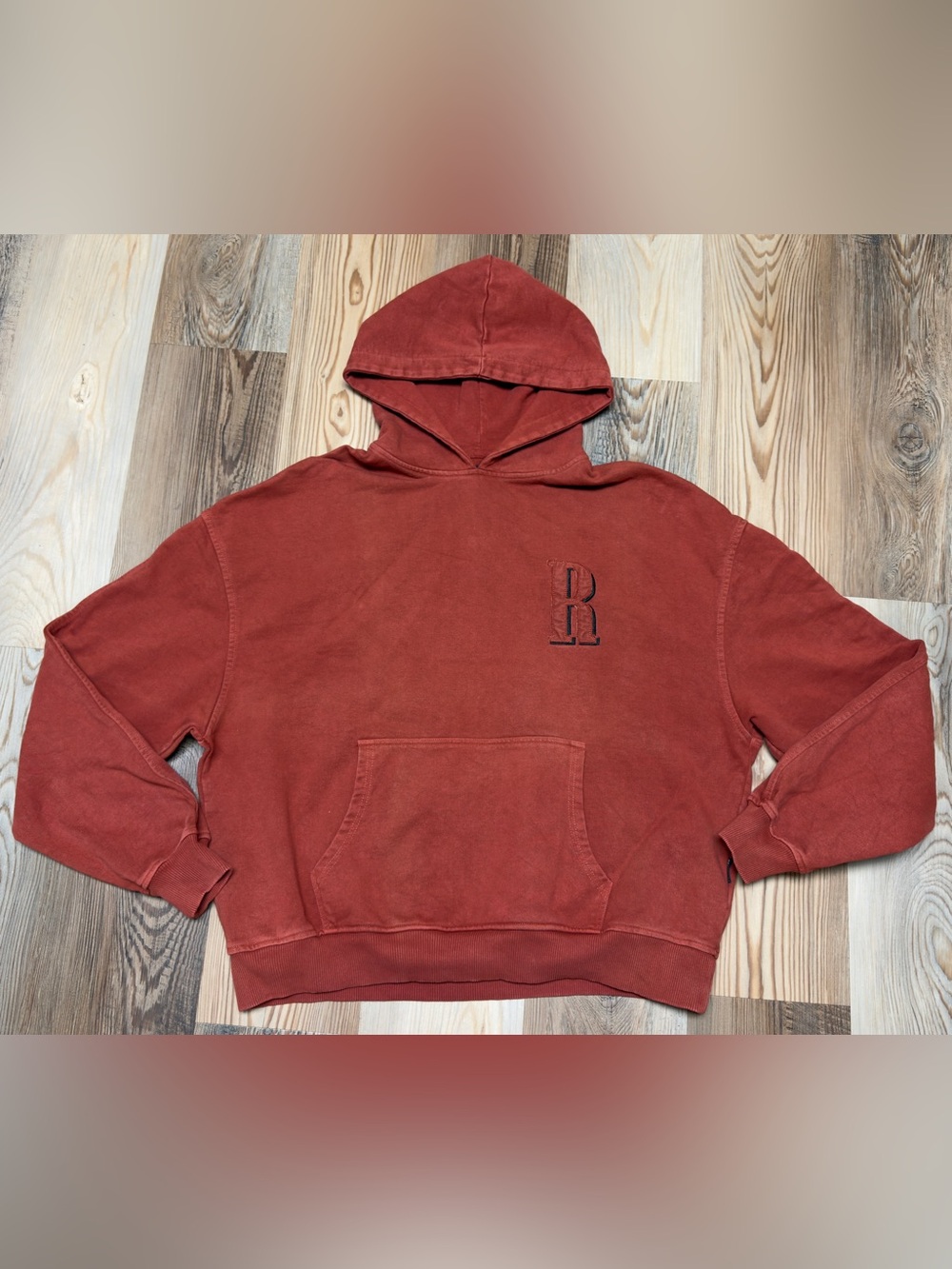 Reternity "R" Logo Washed Hoodie Red Orange 100% Cotton Size Medium
